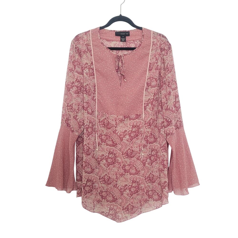 Venezia Sheer Floral Paisley Bell Sleeve Peasant Top Size 14/16 Boho Chic Hippie